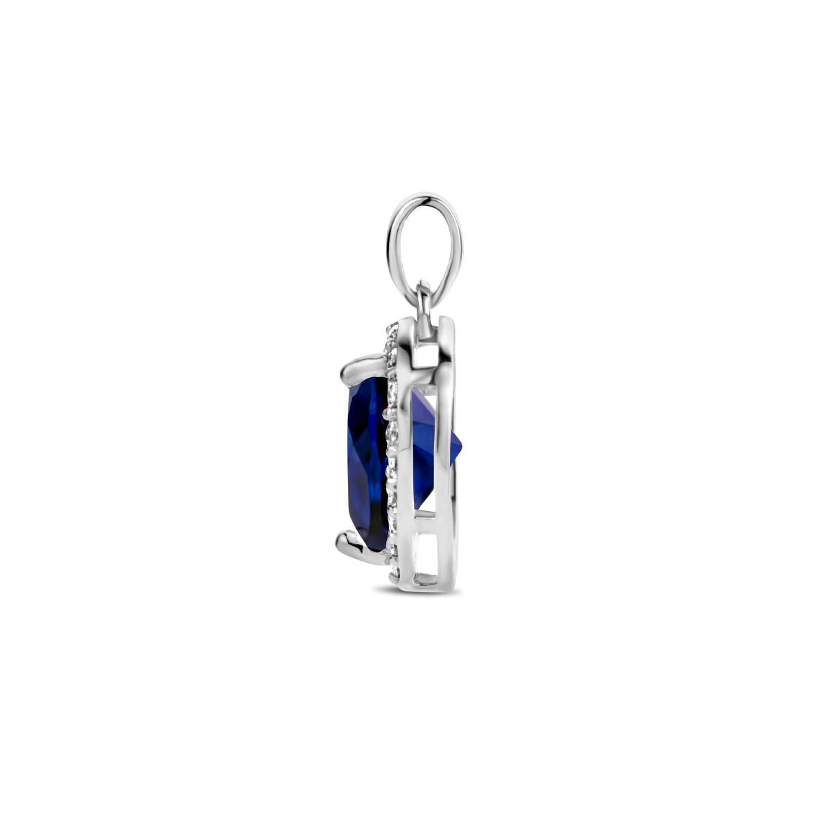 pendentif cœur synth. saphir et zircone halo argent rhodié