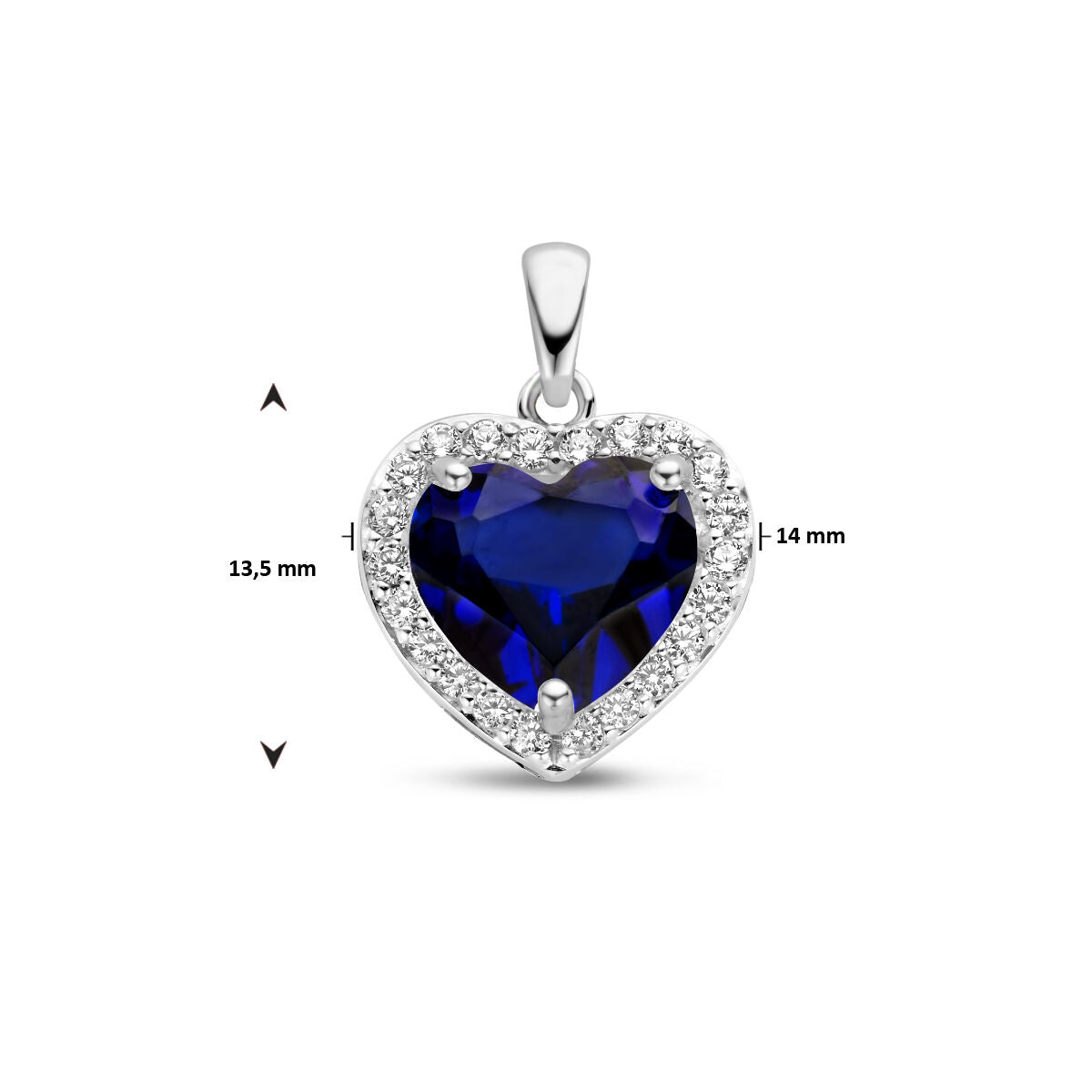 pendentif cœur synth. saphir et zircone halo argent rhodié