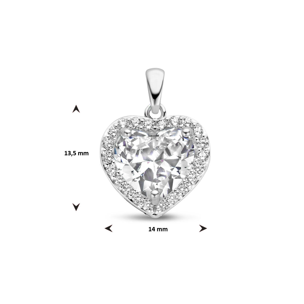 pendentif cœur zircone halo argent rhodié