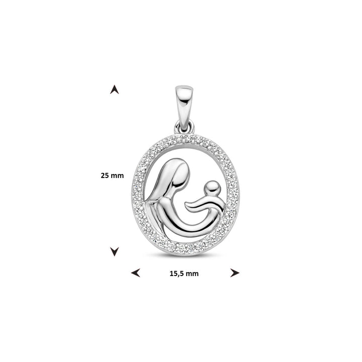 hanger moeder en kind zirkonia zilver gerhodineerd