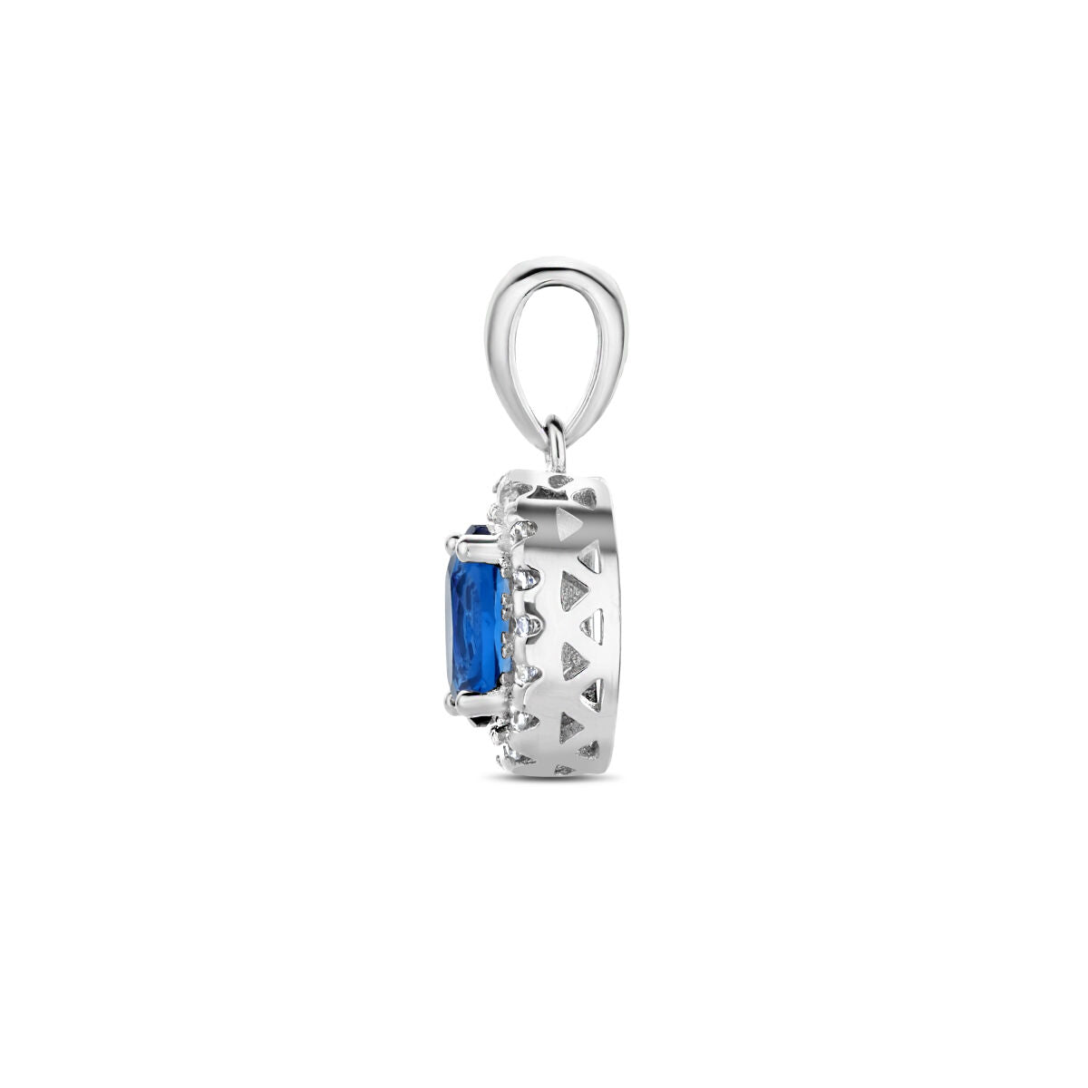 pendentif zircone saphir halo argent rhodié