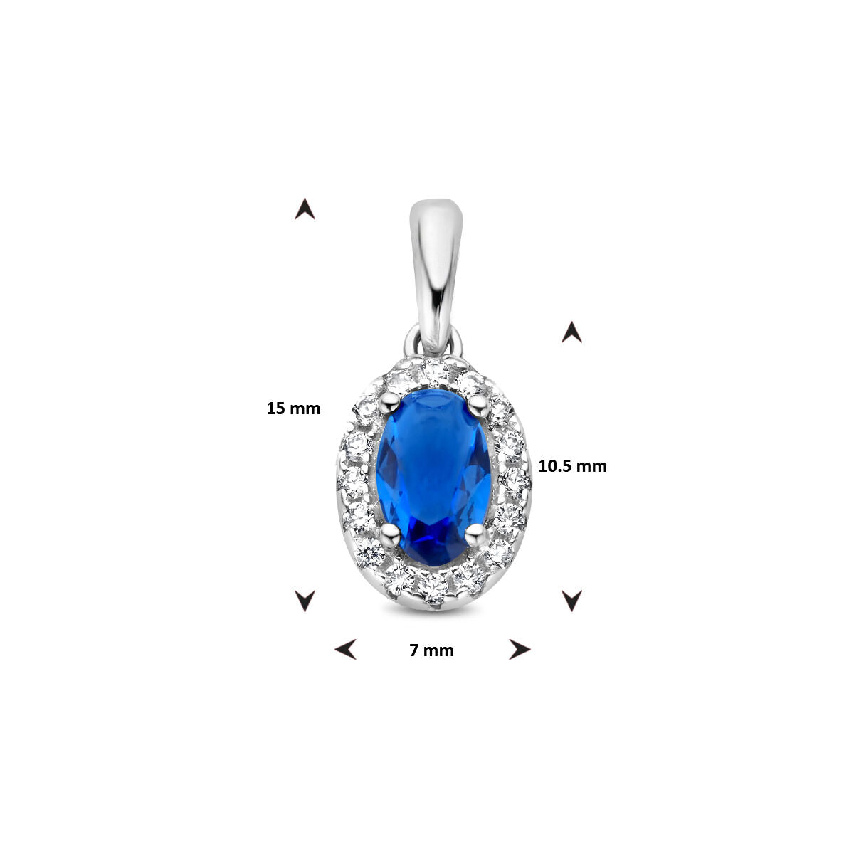 pendentif zircone saphir halo argent rhodié
