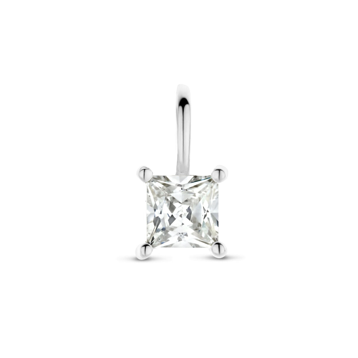 pendentif en argent rhodié avec zirconia, forme carrée.
