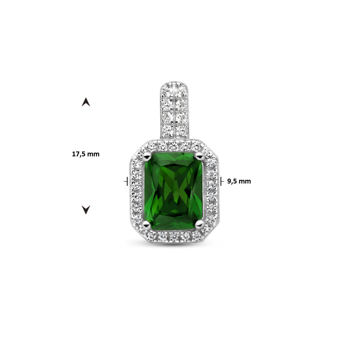 pendentif zircone vert et blanc halo argent rhodié