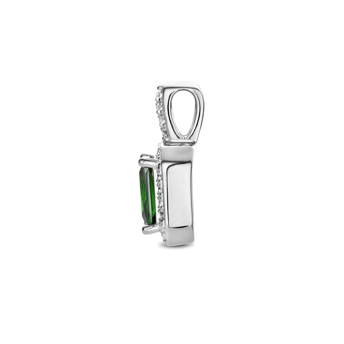 pendentif zircone vert et blanc halo argent rhodié