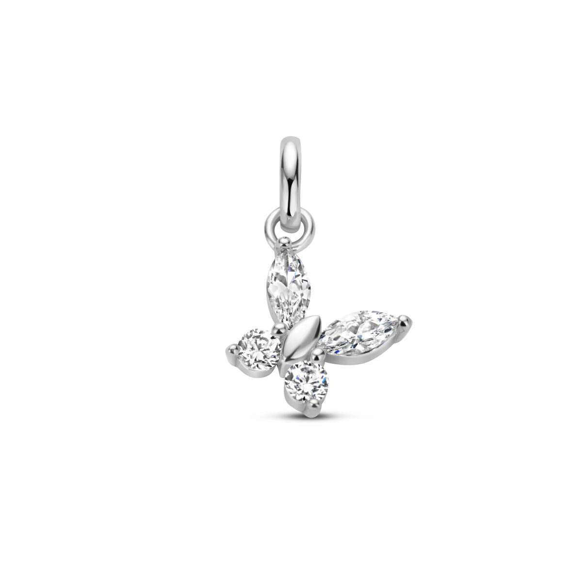pendentif en forme de papillon en argent rhodié avec des zircons.