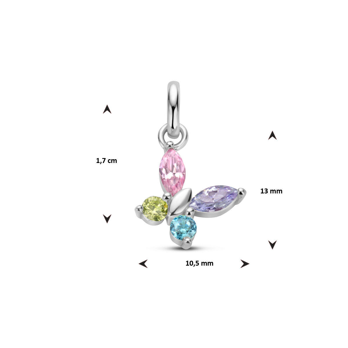 pendentif papillon plusieurs couleurs zircone argent rhodié