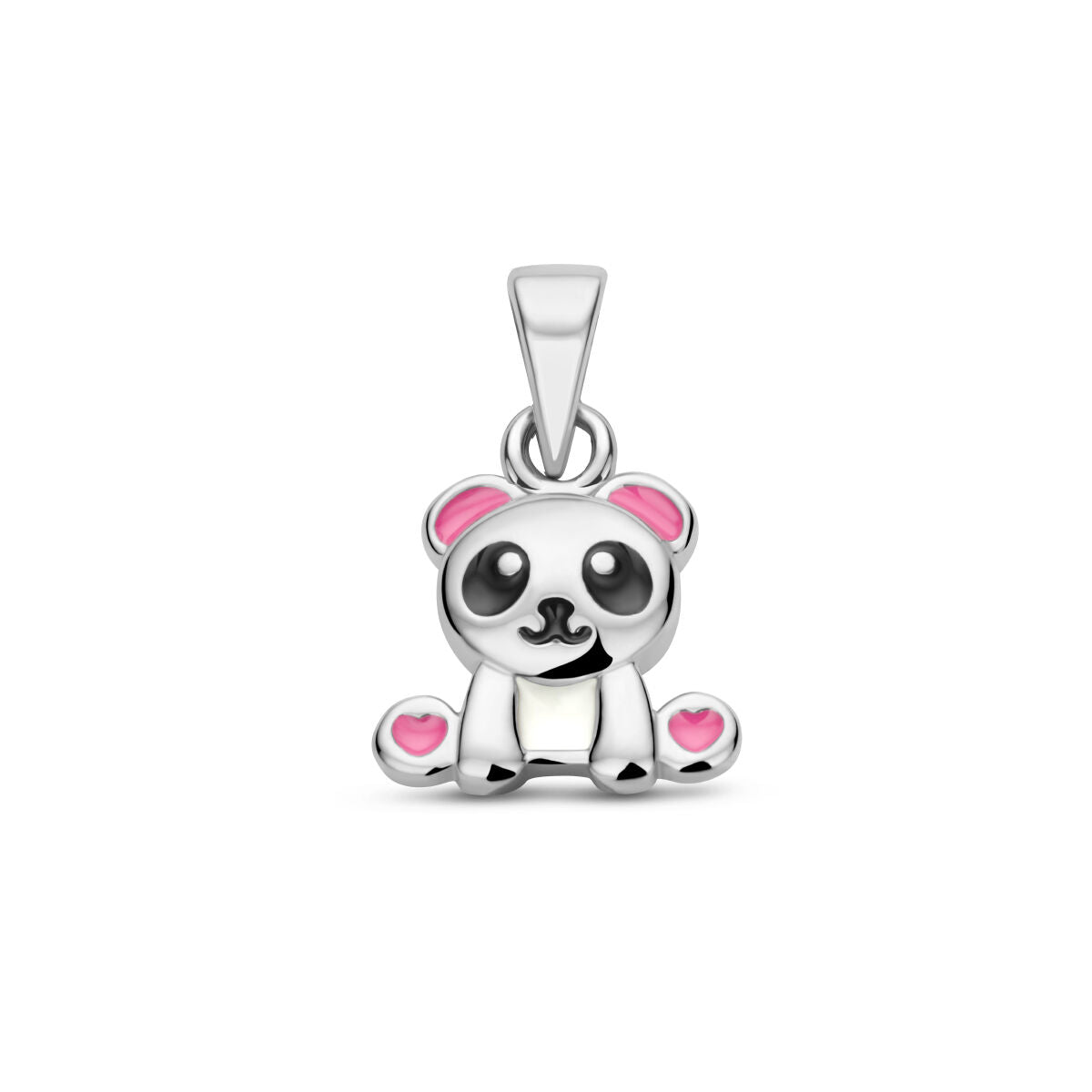 pendentif panda en argent rhodié avec détails roses.