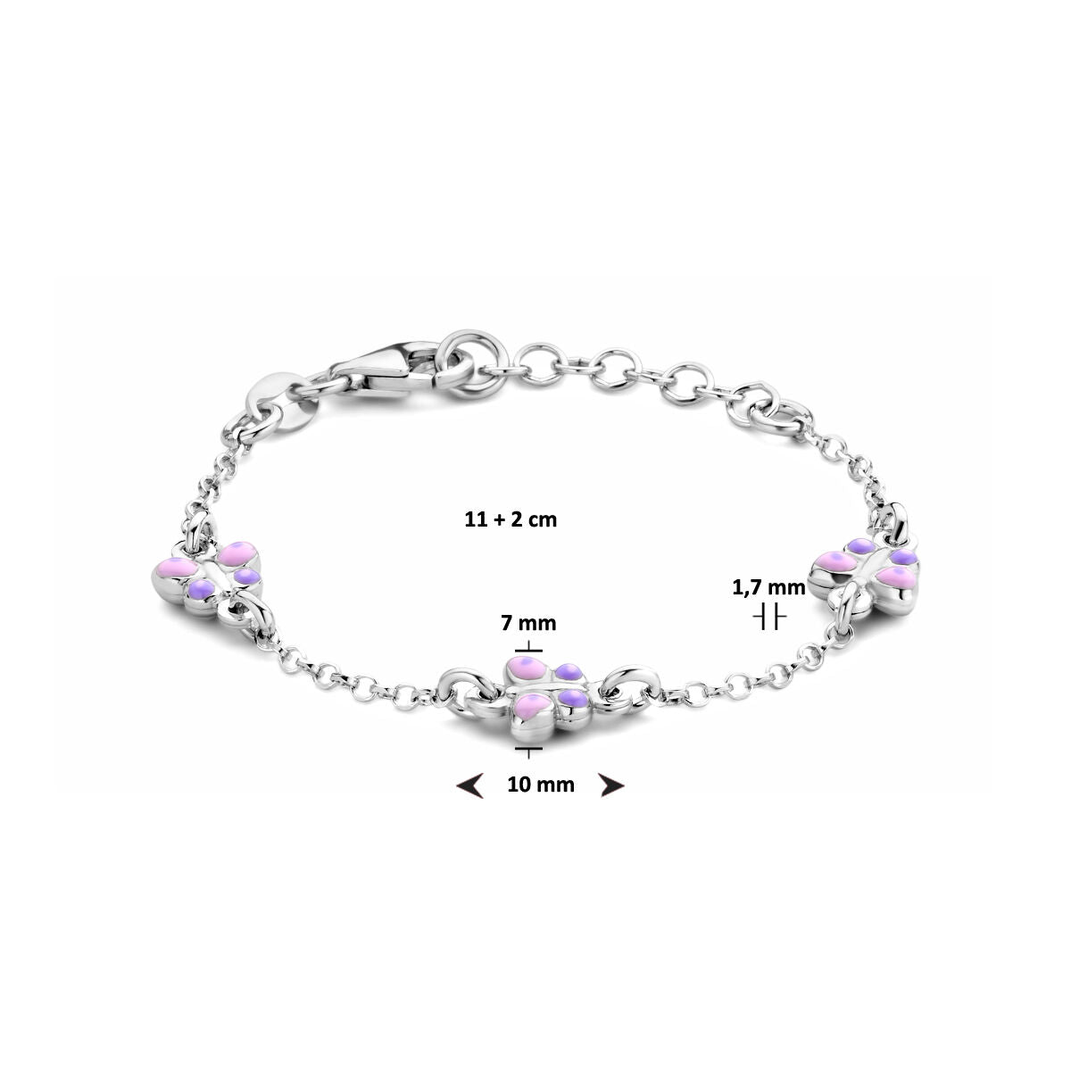 bracelet papillons 11 + 2 cm argent rhodié