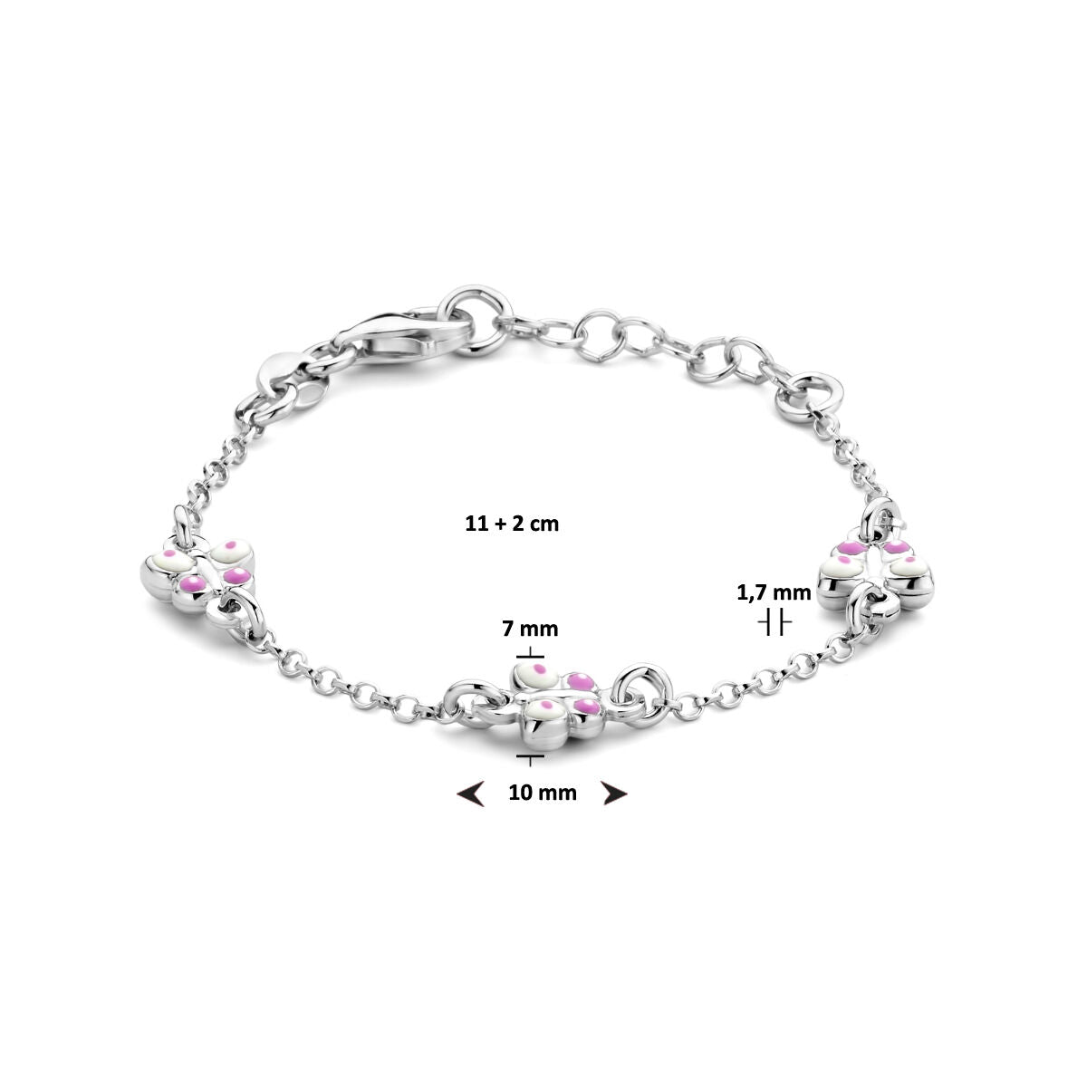 bracelet papillons 11 + 2 cm argent rhodié