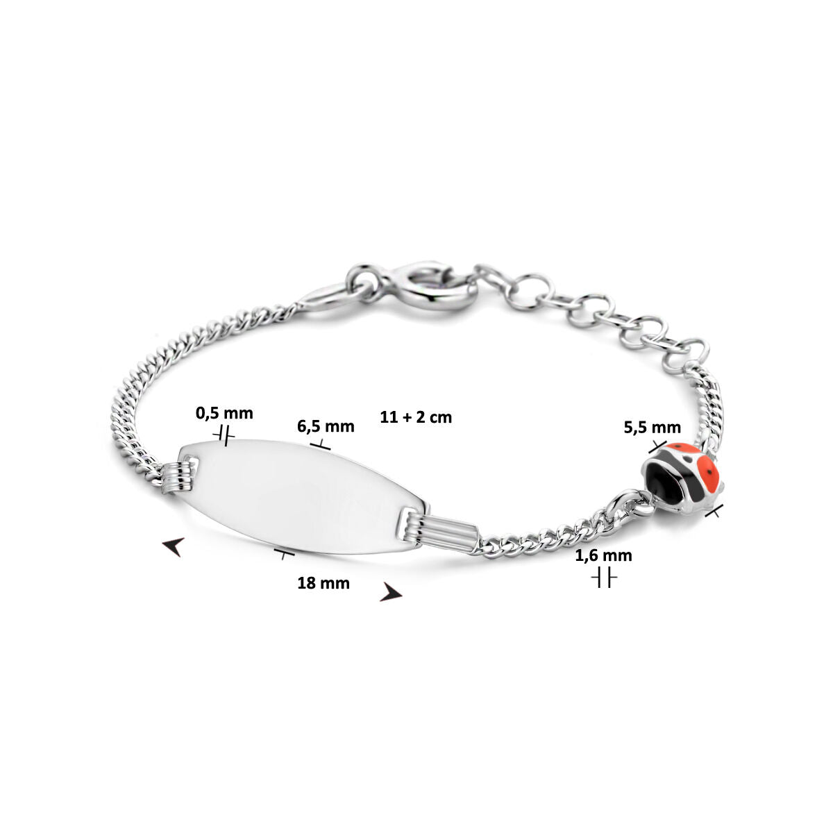 bracelet à graver coccinelle plaque 6,5 mm 11 + 2 cm argent rhodié