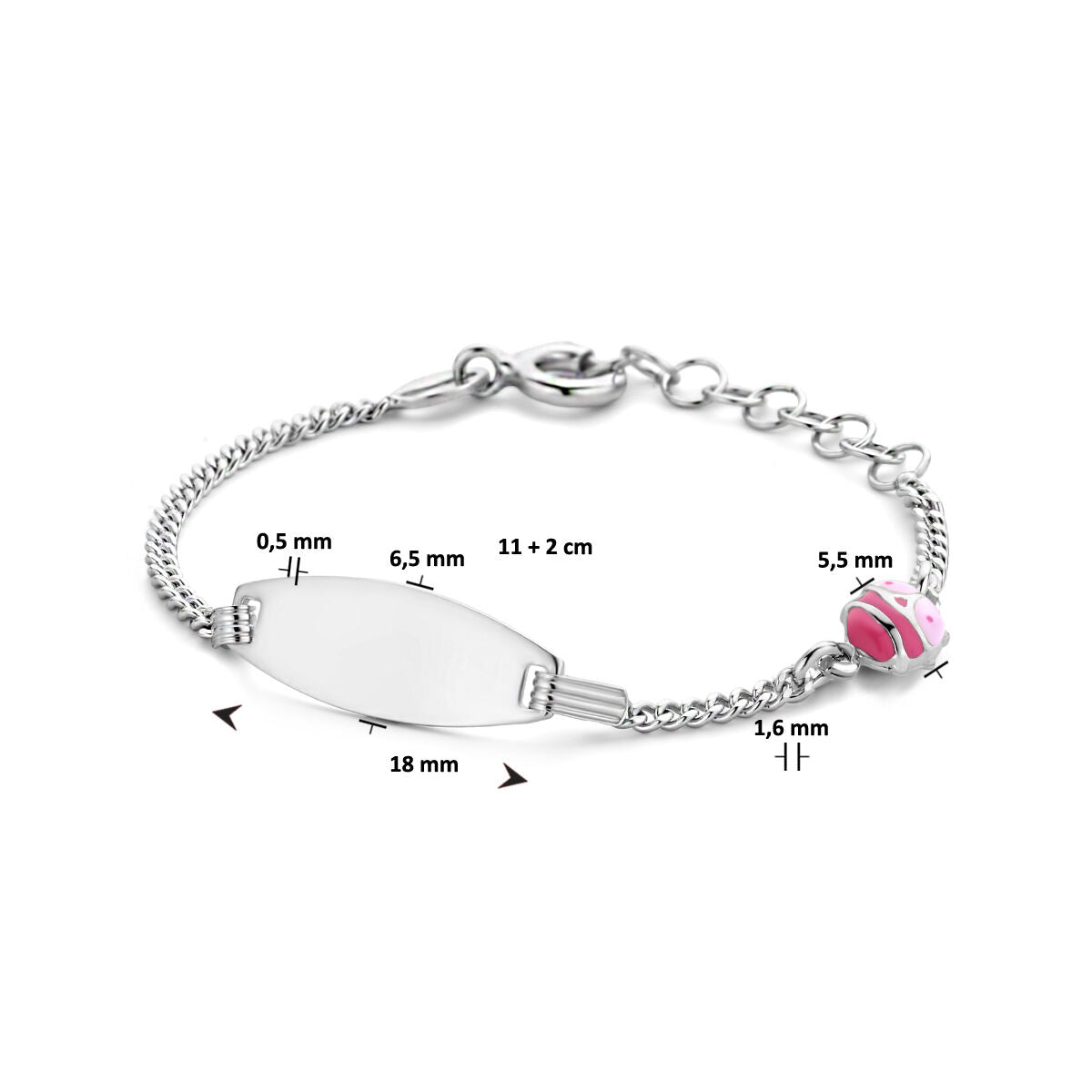 bracelet à graver coccinelle plaque 6,5 mm 11 + 2 cm argent rhodié