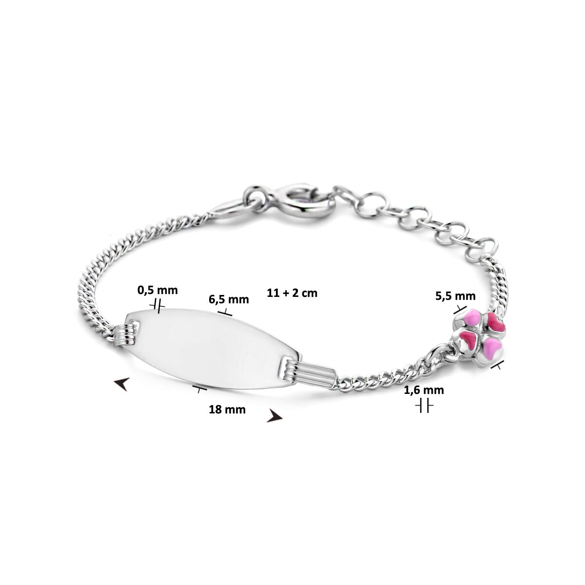 bracelet à graver trèfle plaque 6,5 mm 11 + 2 cm argent rhodié
