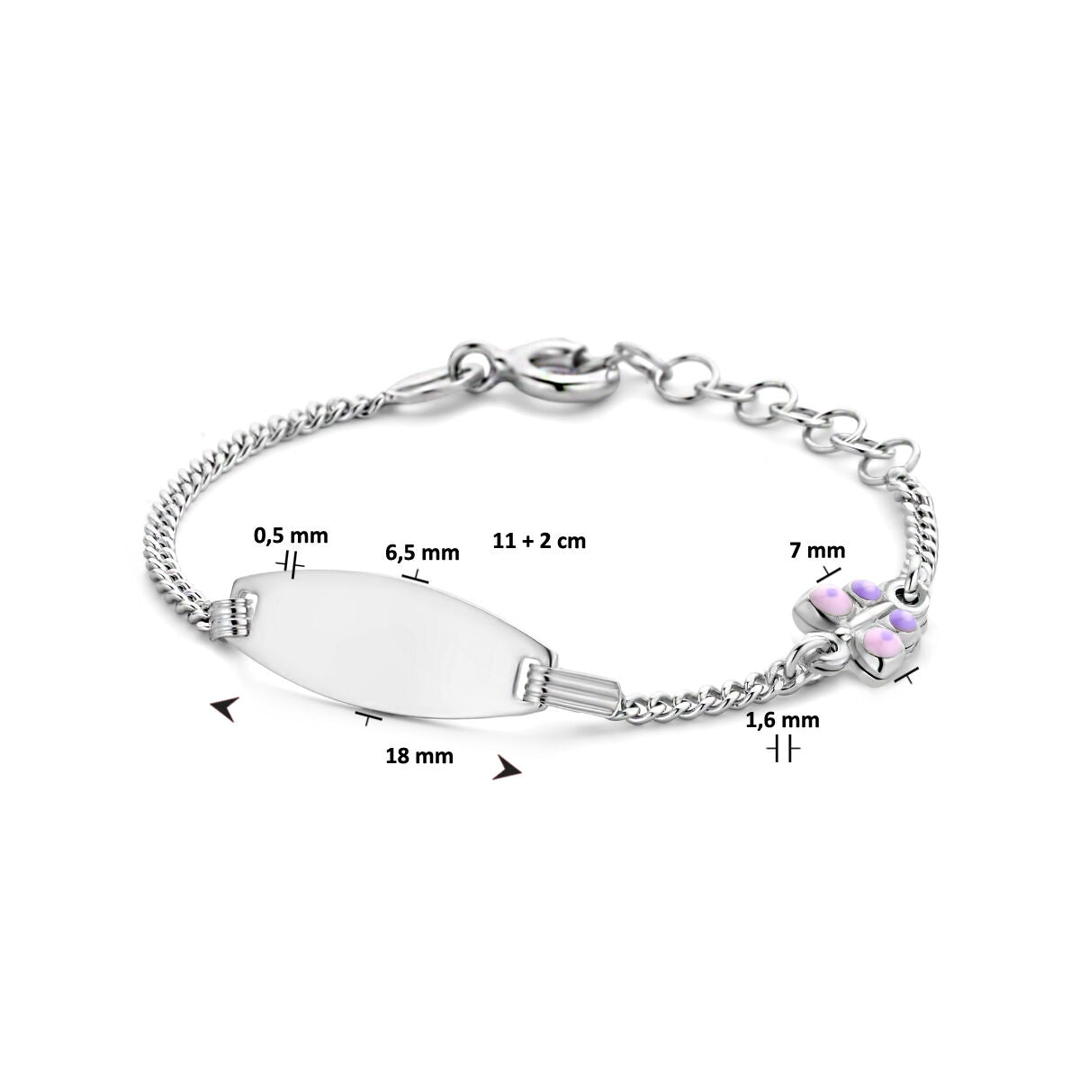 bracelet à graver papillon plaque 6,5 mm 11 + 2 cm argent rhodié