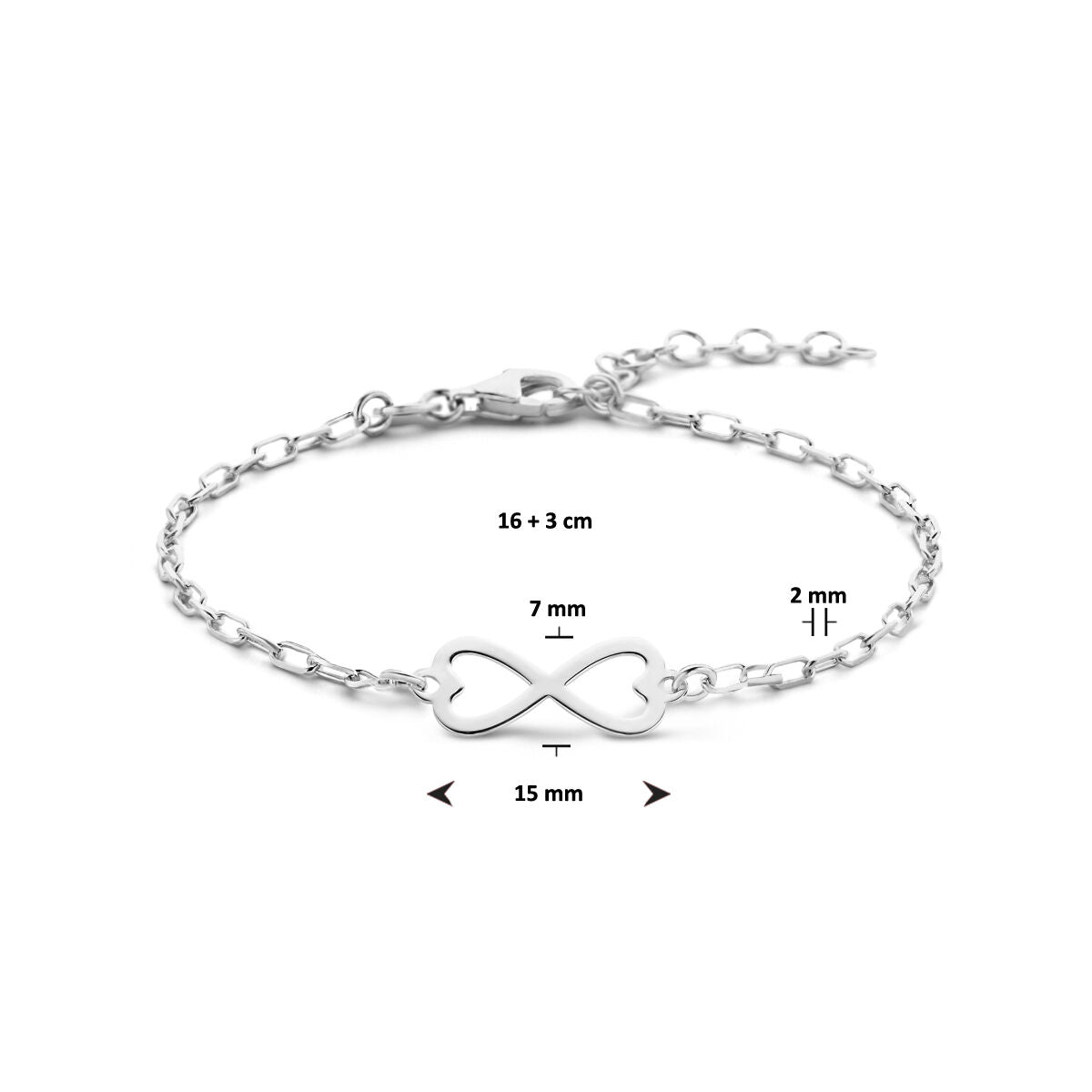 bracelet infinity 16 + 3 cm argent rhodié