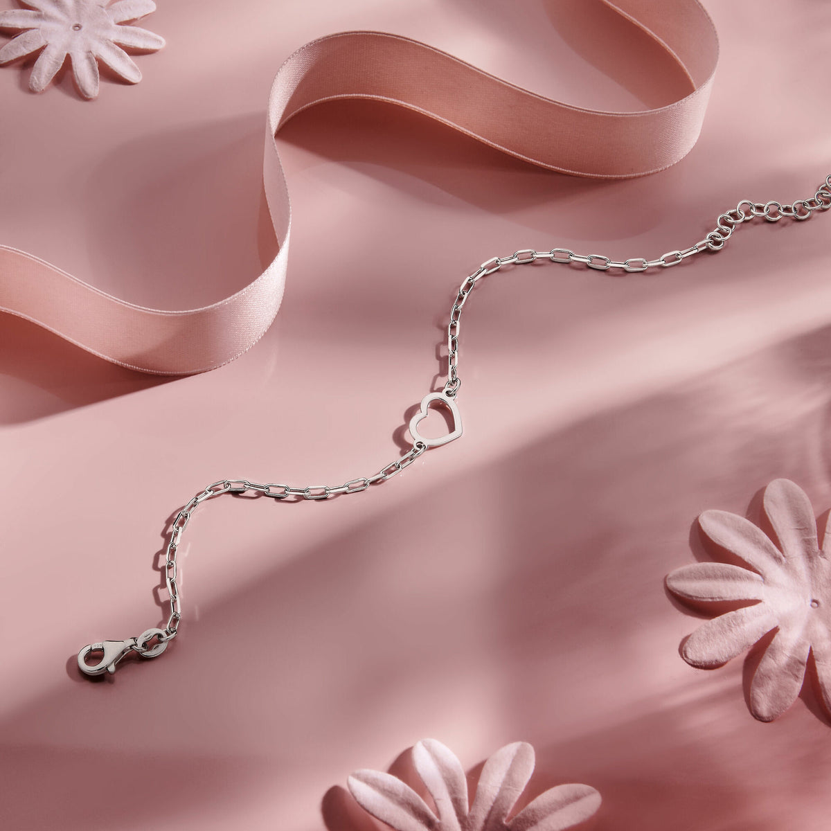 bracelet cœur 16 + 3 cm argent rhodié