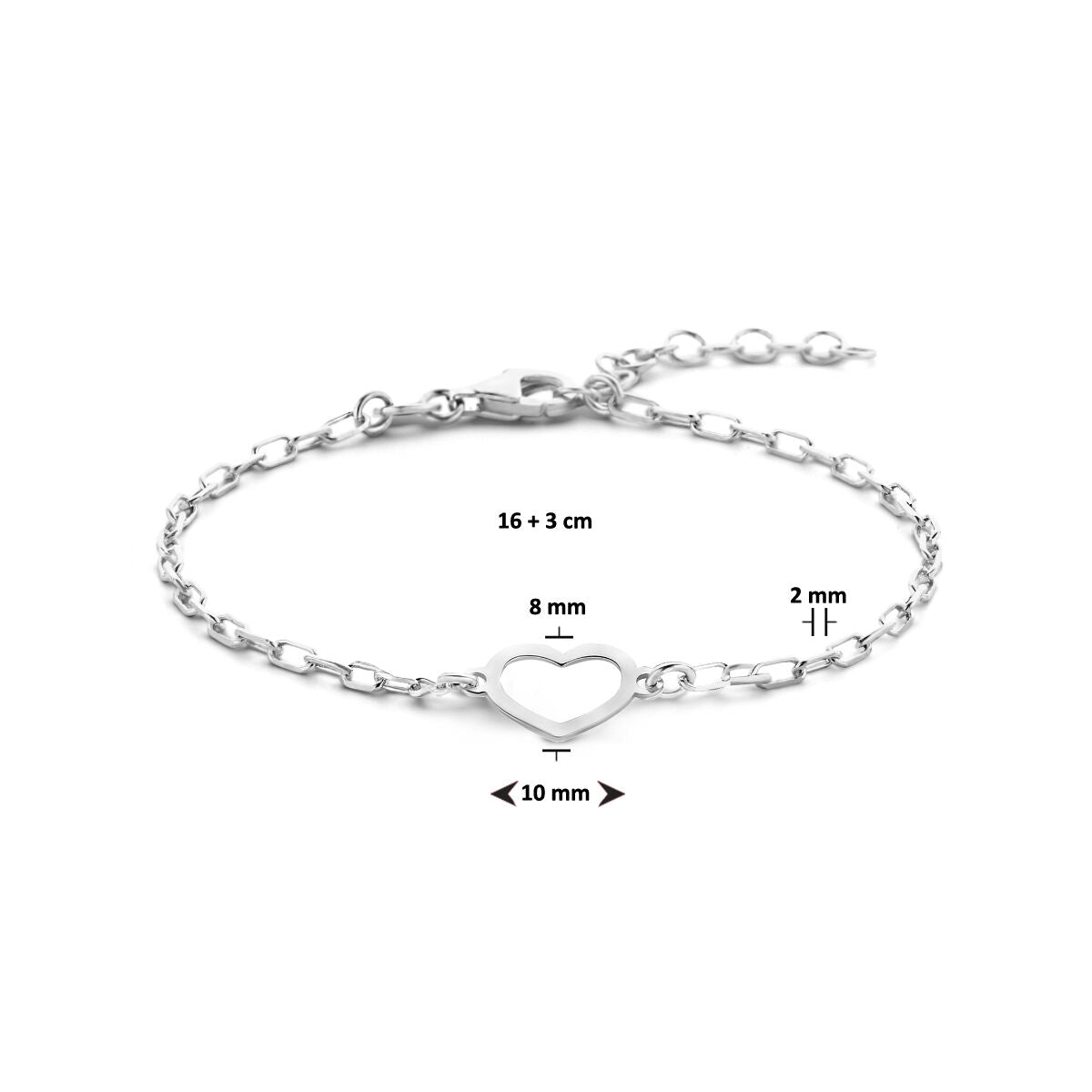 bracelet cœur 16 + 3 cm argent rhodié