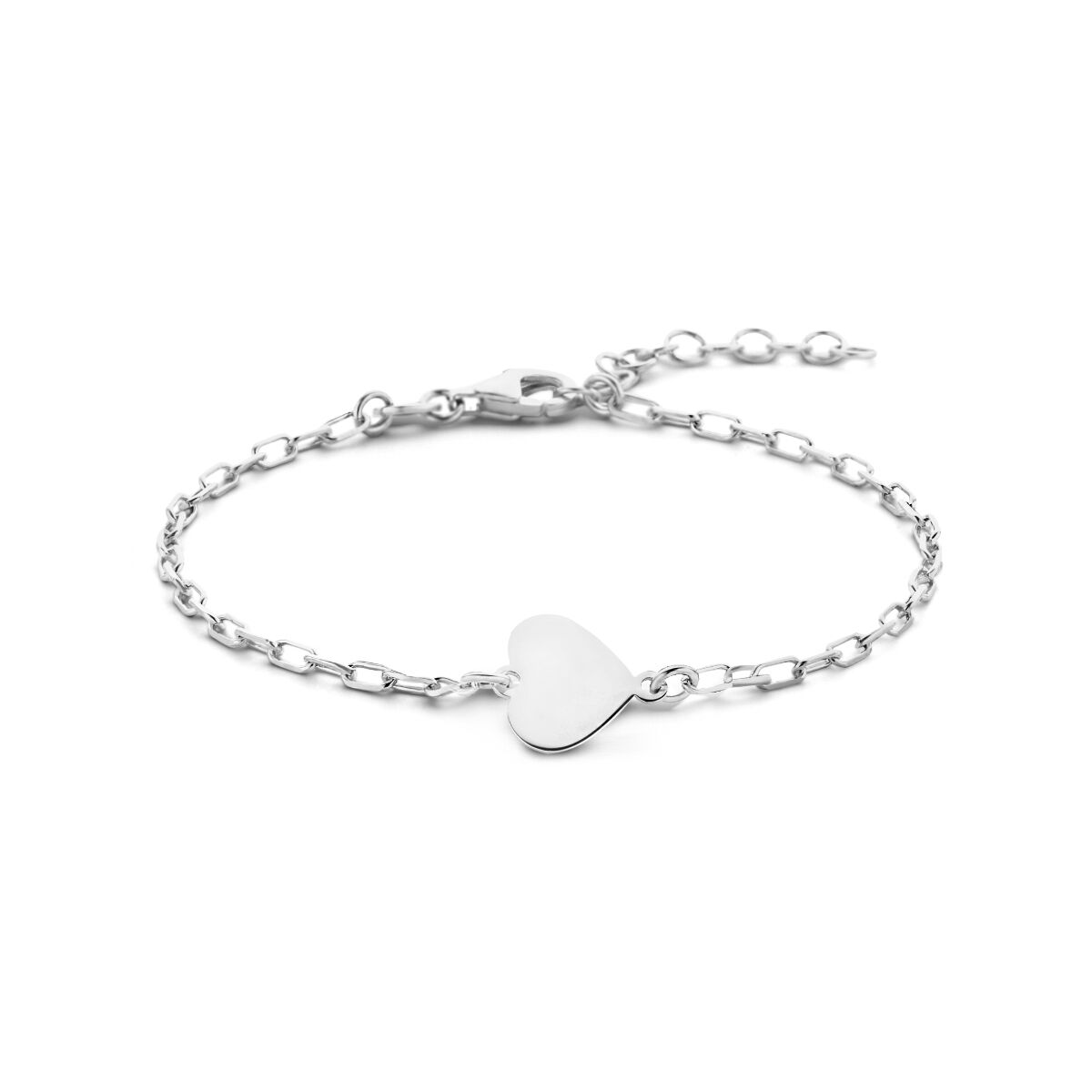 Bracelet en argent rhodié avec un pendentif en forme de cœur.