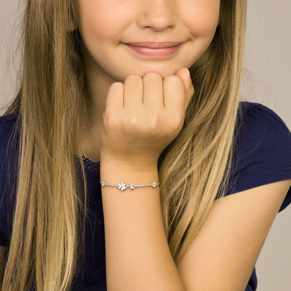 bracelet fleurs 13 + 3 cm argent rhodié