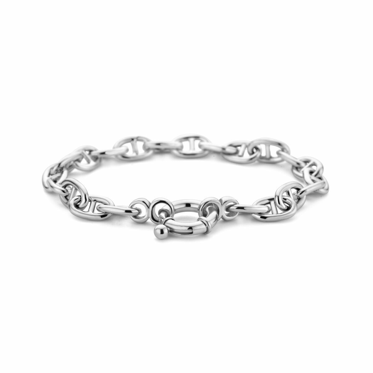Bracelet marine en argent rhodié avec un grand fermoir à ressort de 7,1 mm et une longueur de 19 cm.