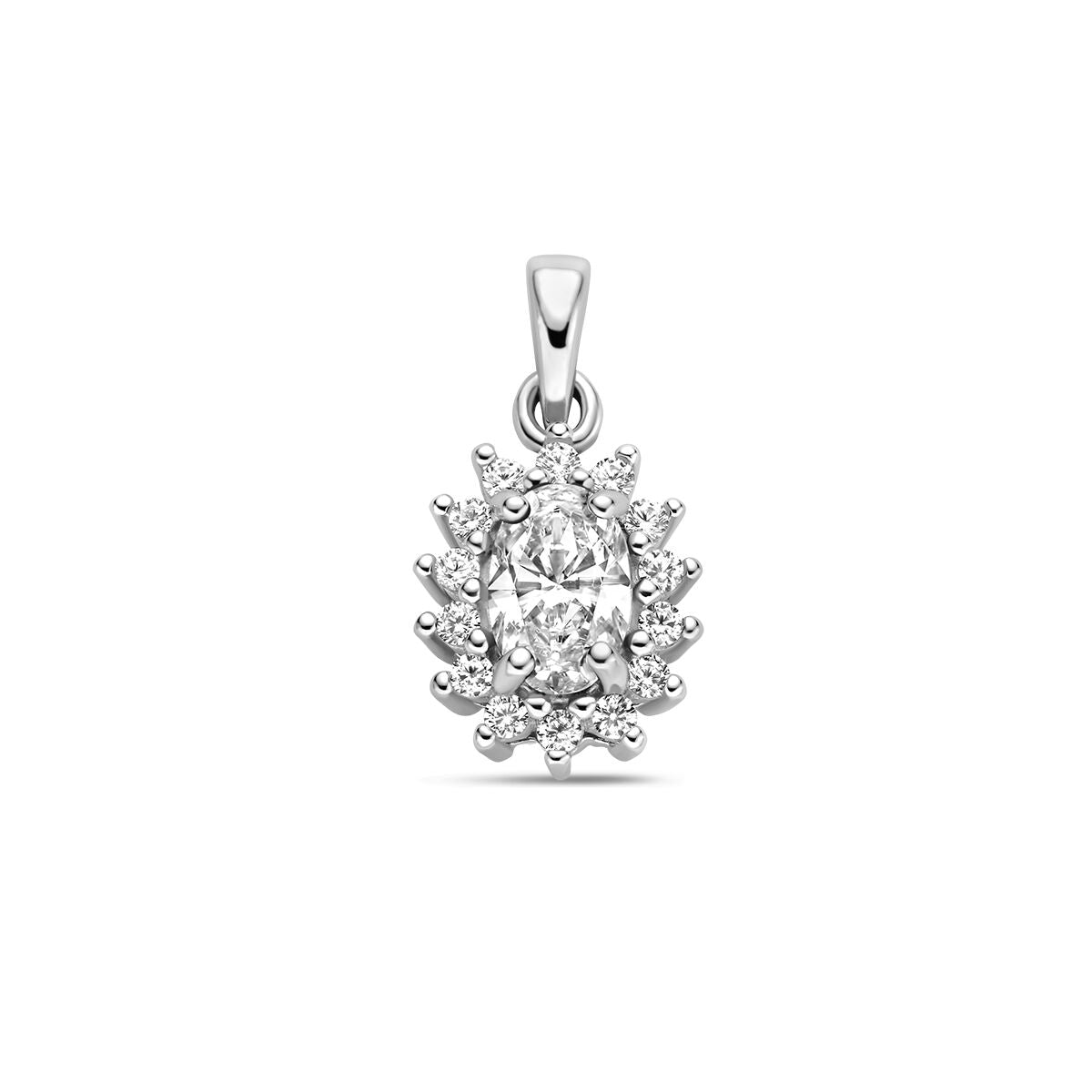 pendentif en argent rhodié avec zirconia en halo.
