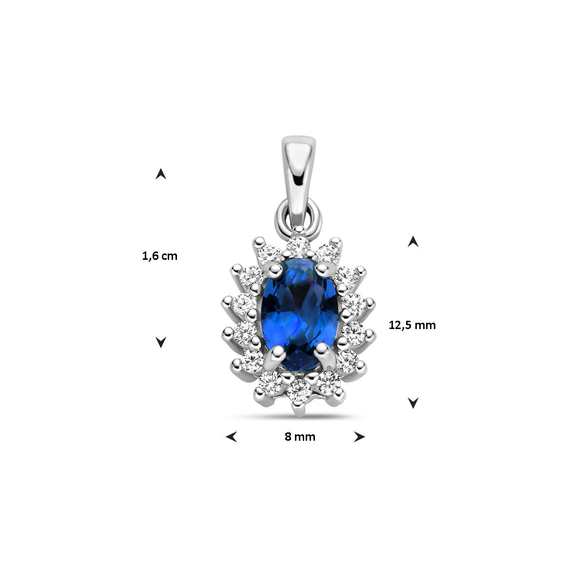 pendentif synth. saphir et zircone halo argent rhodié