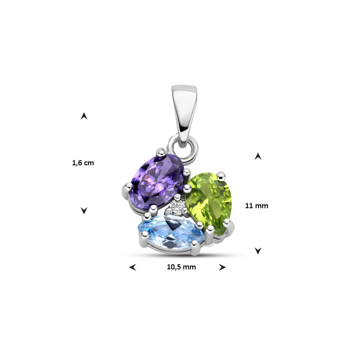 pendentif zircone et pierres précieuses synthétiques argent rhodié