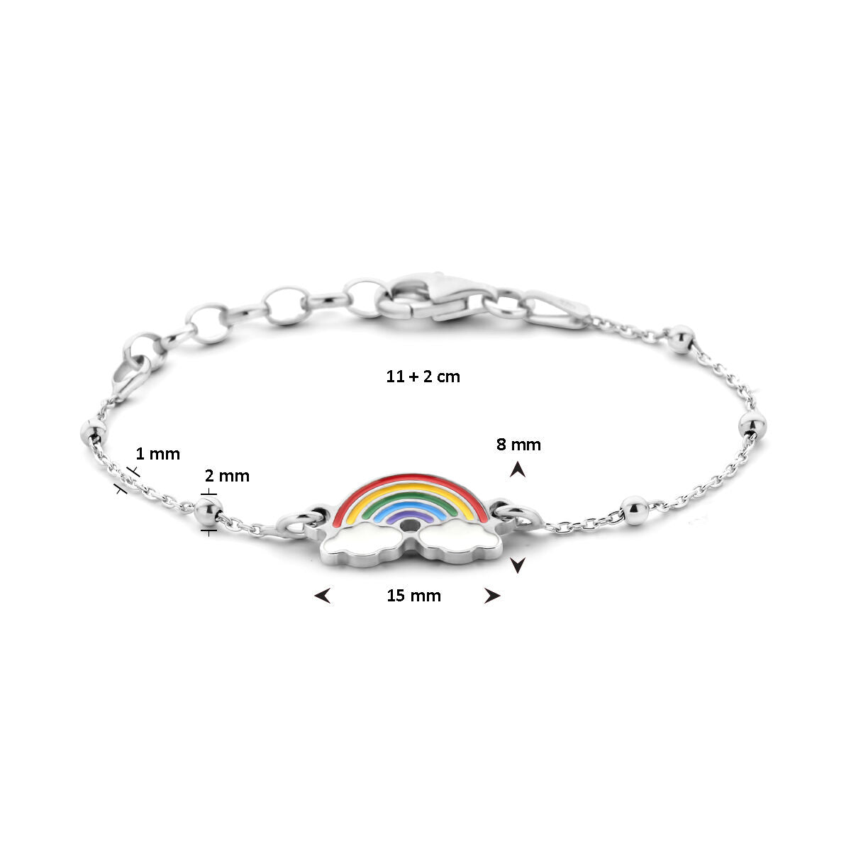 bracelet arc-en-ciel 1,0 mm 11 + 2 cm argent rhodié
