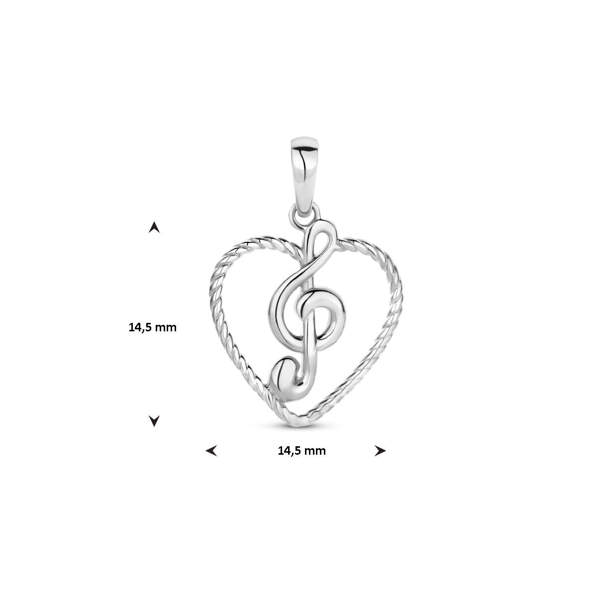 pendentif cœur et note de musique argent rhodié