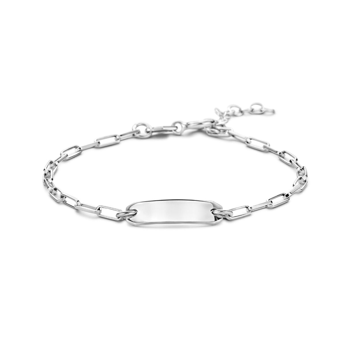 Bracelet en argent rhodié avec plaque centrale de 5,0 mm et chaîne allongée, longueur de 16 + 2 cm.