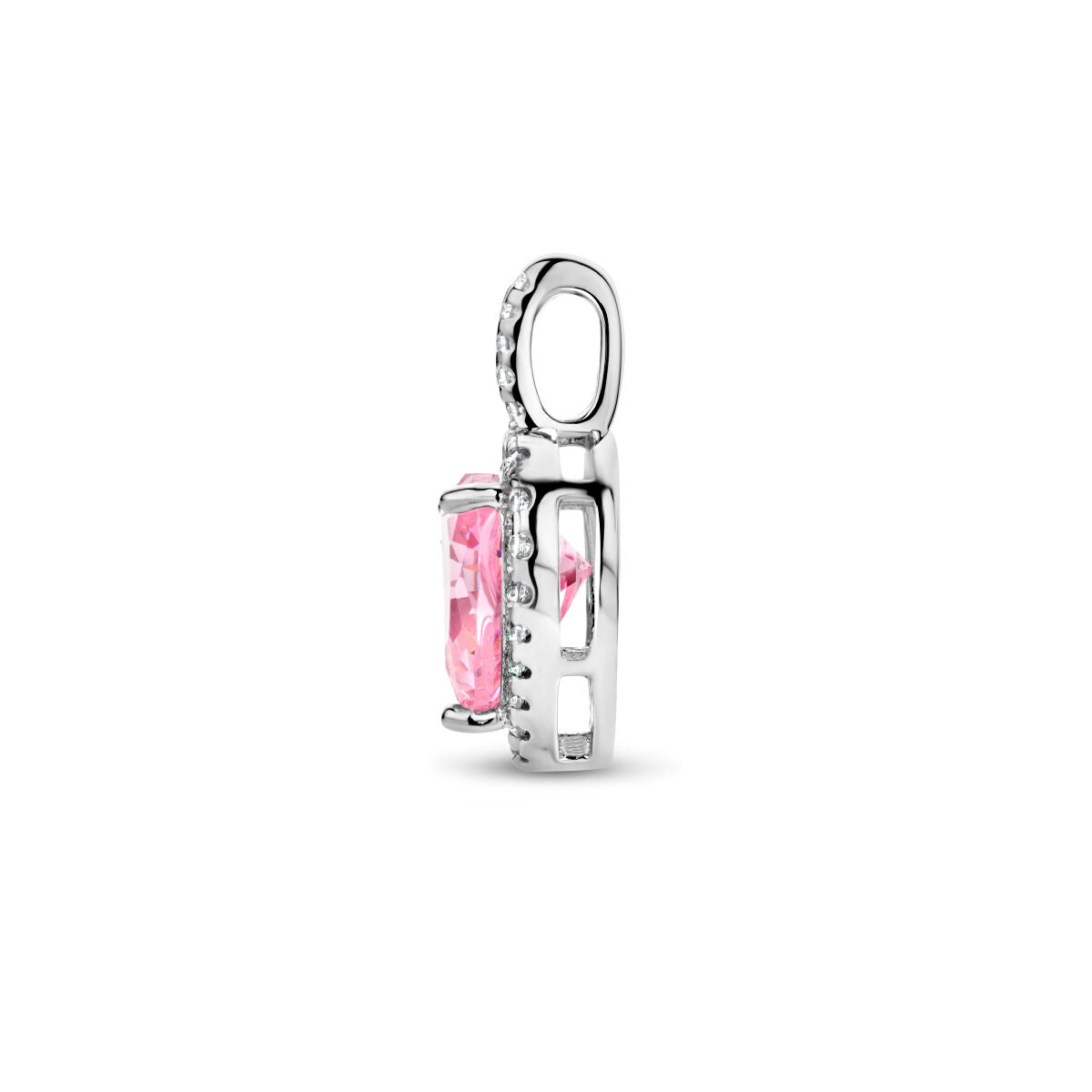 pendentif cœur zircone blanche et rose halo argent rhodié
