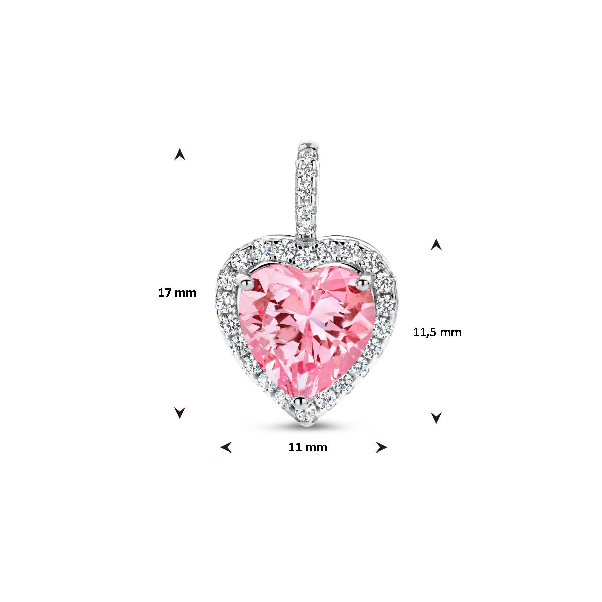 pendentif cœur zircone blanche et rose halo argent rhodié