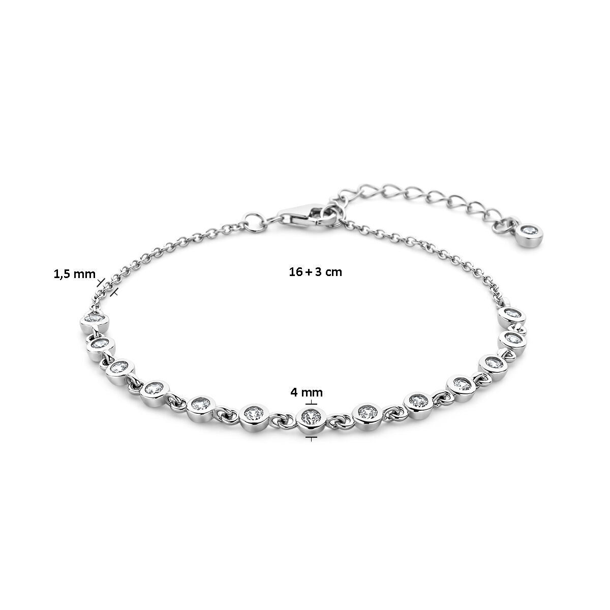 bracelet zircone 16 + 3 cm argent rhodié