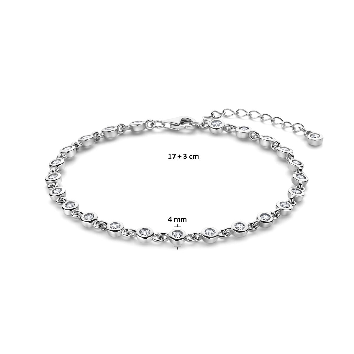 bracelet zircone 17 + 3 cm argent rhodié