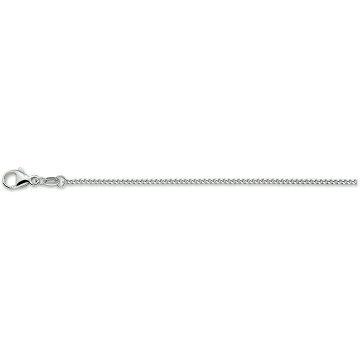 Een slanke, gerhodineerd zilveren armband gourmette 4-zijdes geslepen 1,4 mm (19 + 2 cm, heren lengte) van Van der Kooij Collectie, met een karabijnsluiting en sierlijke schakels, horizontaal weergegeven op een witte achtergrond.
