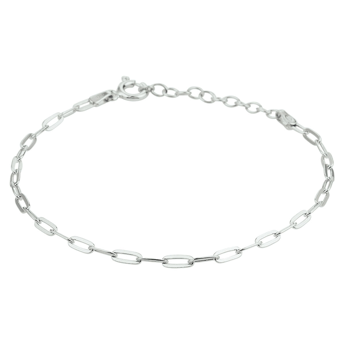 Bracelet en argent rhodié avec maillons en forme de paperclip, longueur de 16 + 3 cm.