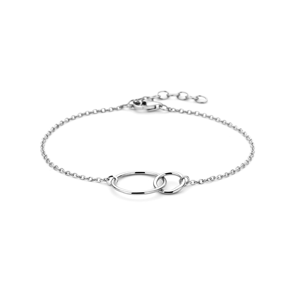 Bracelet en argent rhodié avec des cercles, longueur de 16 à 18,5 cm.