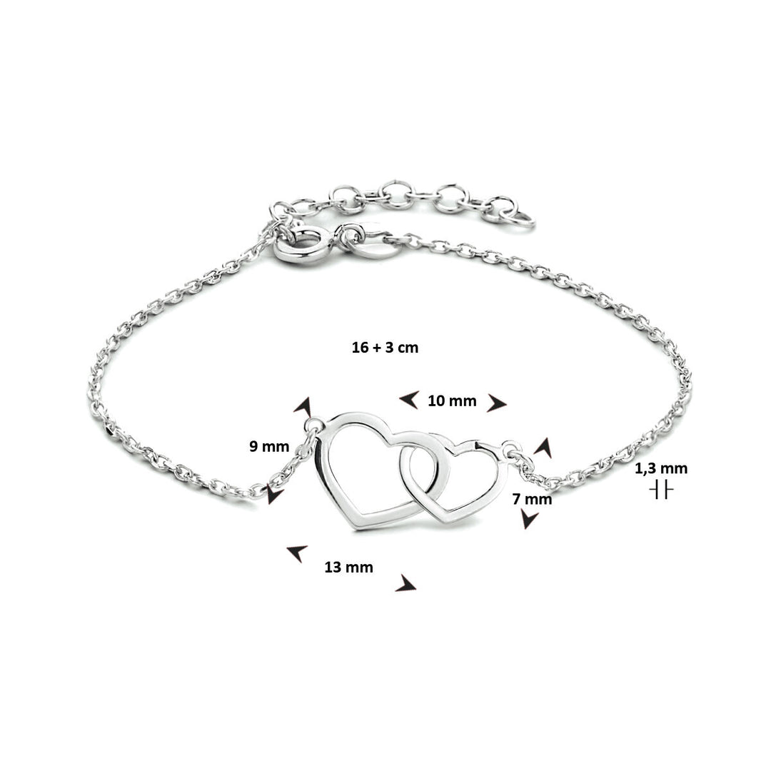 armband hartjes 16 + 3 cm zilver gerhodineerd