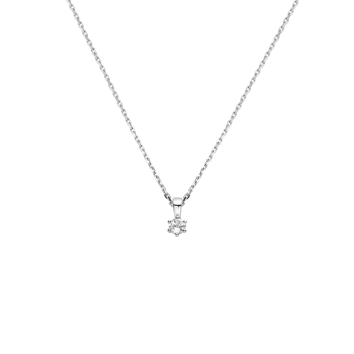 Collier en argent rhodié avec pendentif en forme d'étoile et pierre de naissance.