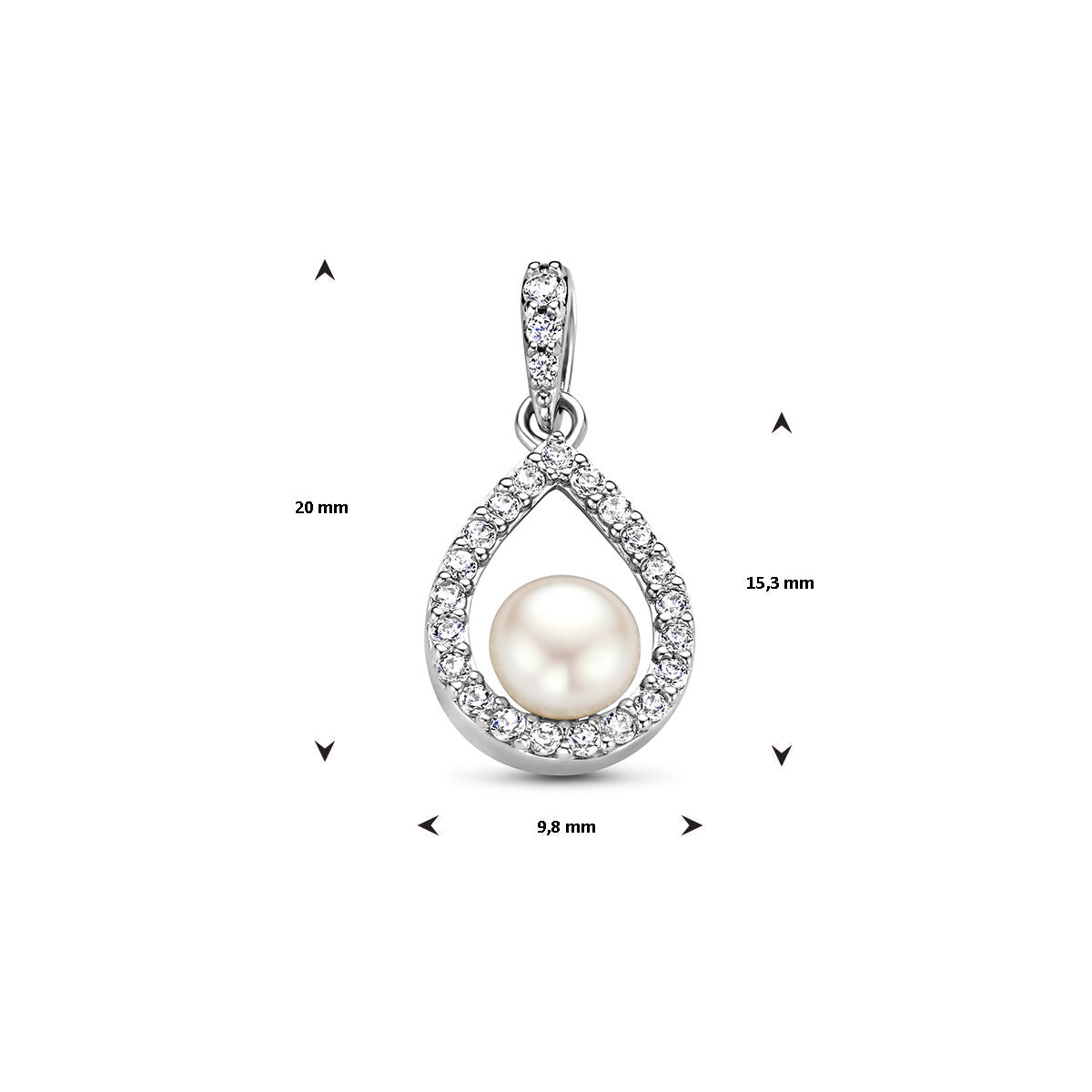 pendentif perle et zircone argent rhodié