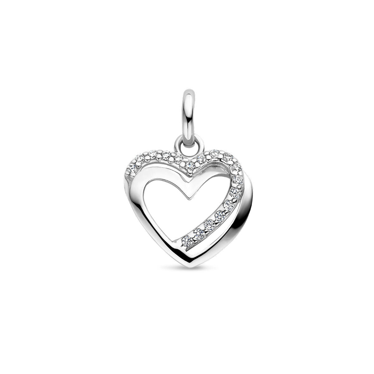 pendentif en forme de cœur en argent rhodié avec zircons.