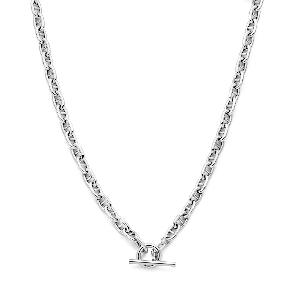 Collier en argent rhodié avec maillons ronds de 5,9 mm et fermoir à barrette, longueur 42 cm.