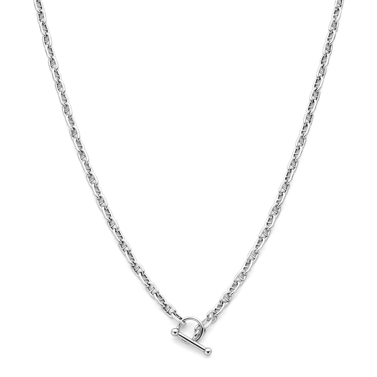 Collier en argent rhodié avec une chaîne ronde de 3,9 mm et un fermoir à barrette, longueur 42 cm.