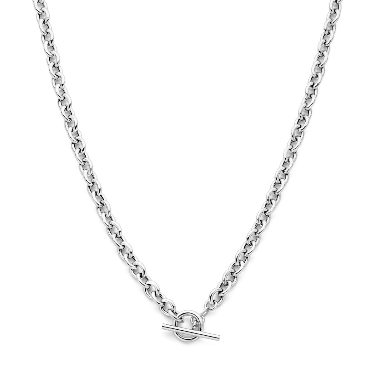 Collier en argent rhodié de 42 cm avec maillon de 6 mm et fermoir à tige.