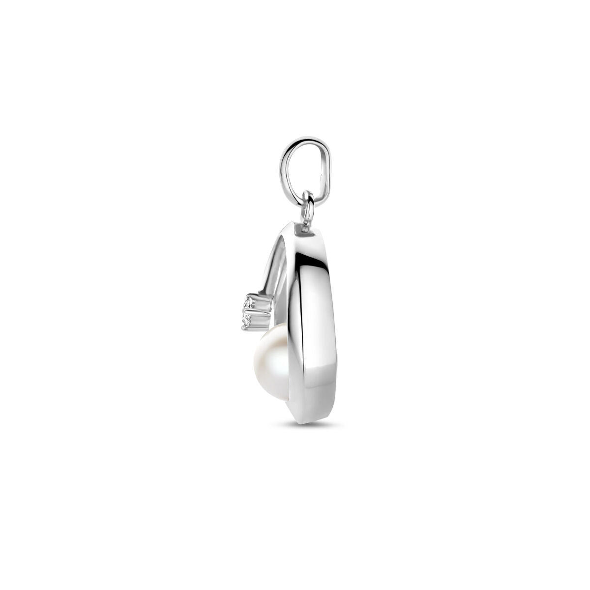 pendentif ovale perle et zircone 21 mm argent rhodié
