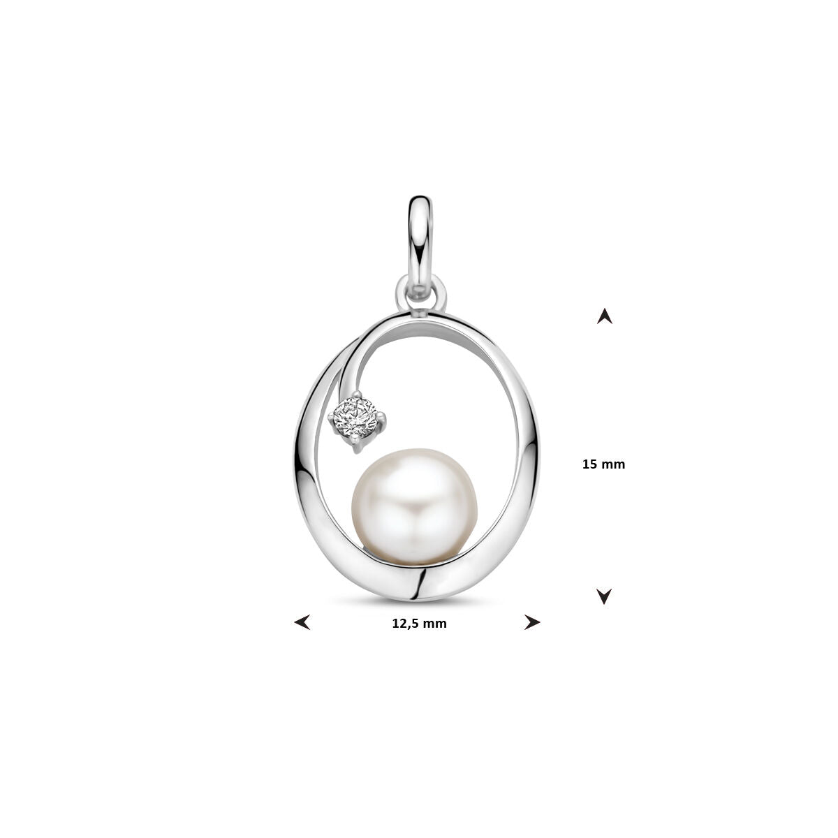 pendentif ovale perle et zircone 21 mm argent rhodié