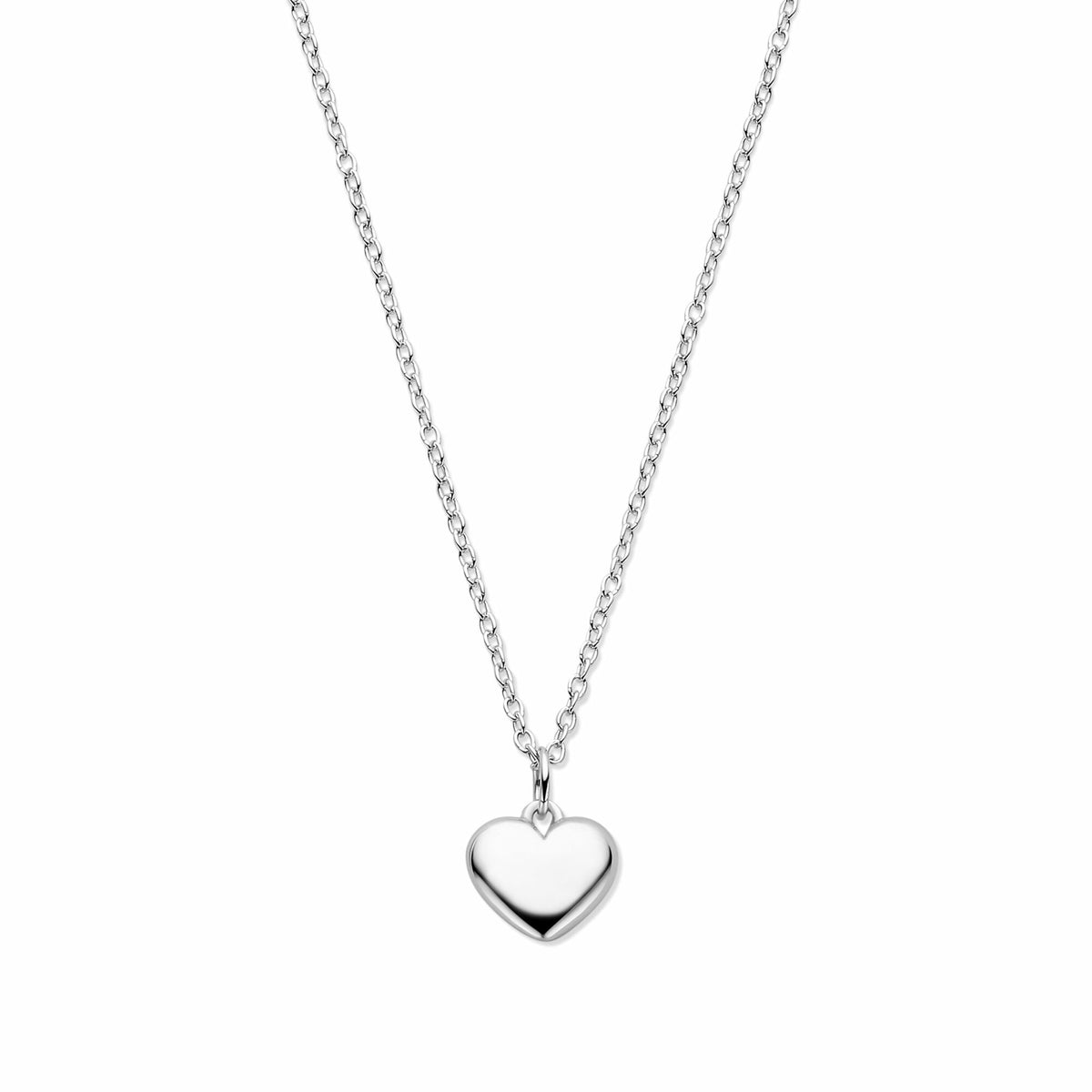 Collier en argent rhodié avec pendentif en forme de cœur, longueur ajustable de 41 à 45 cm.