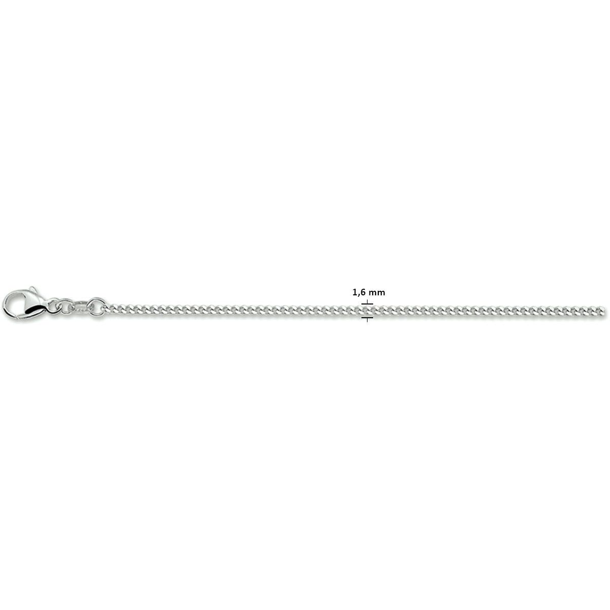 Collier gourmette en argent rhodié de 1,6 mm avec maillons à quatre côtés polis.