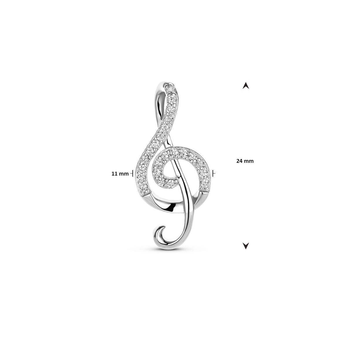 pendentif note de musique zircone 24 mm argent rhodié
