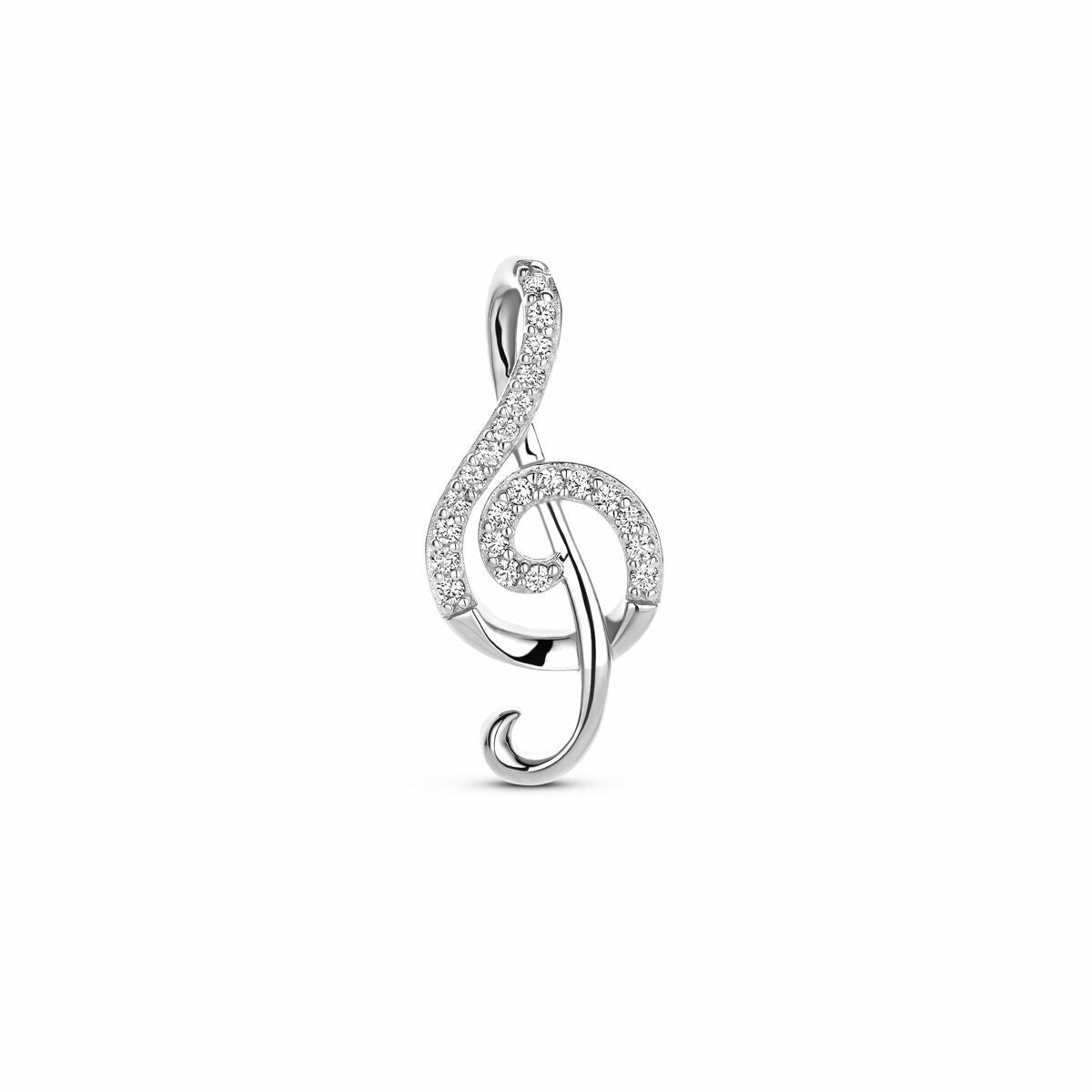pendentif en forme de note de musique en argent rhodié avec zircons, 24 mm.